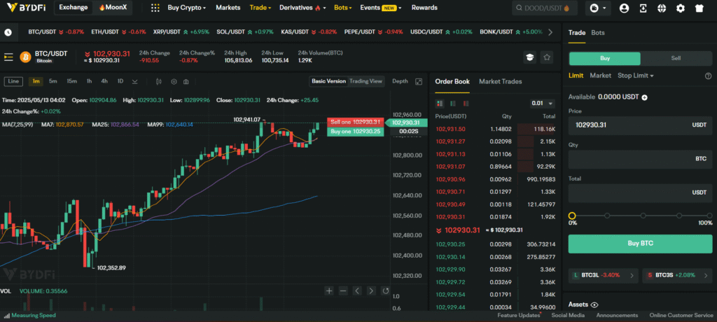 BYDFi Trading Interface Review