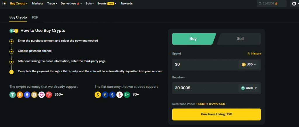 Buy Crypto BYDFi Feature