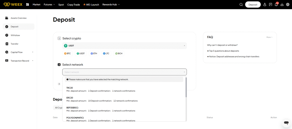 WEEX Deposit Fees And Methods